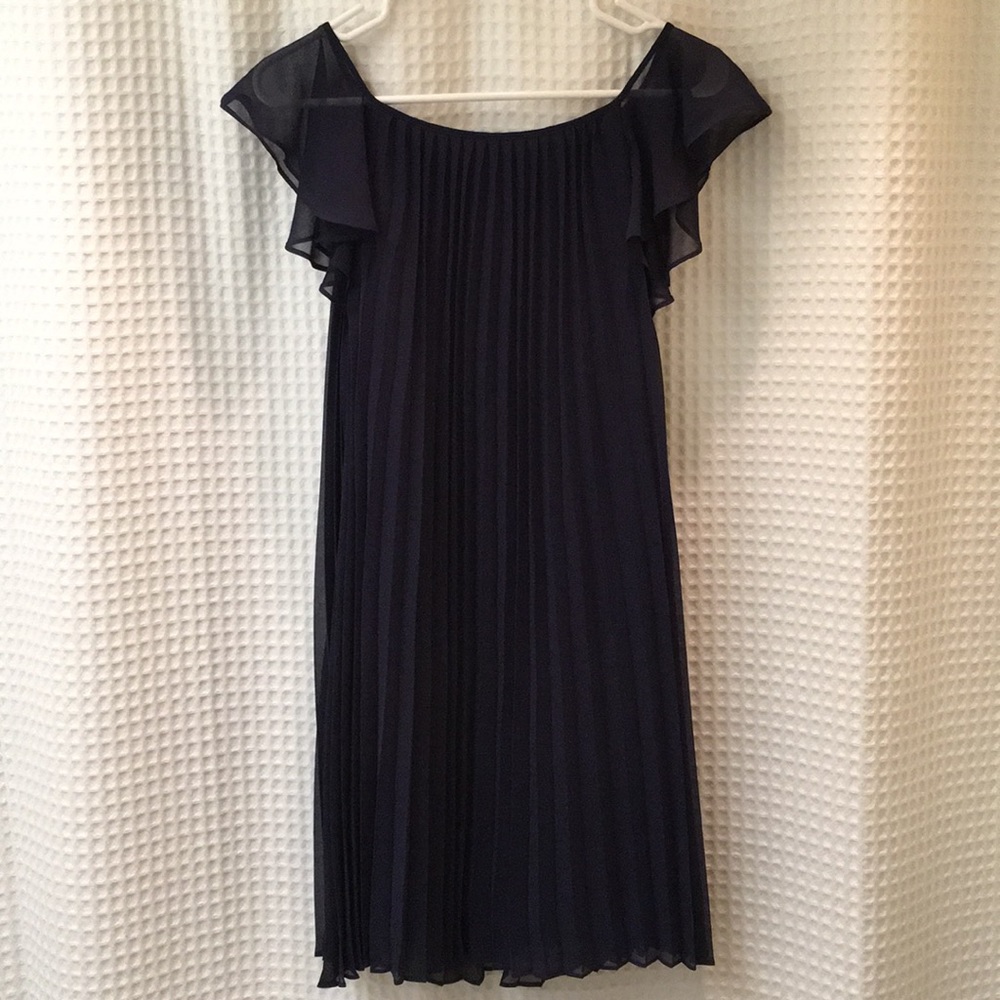 Pleated Navy Dress